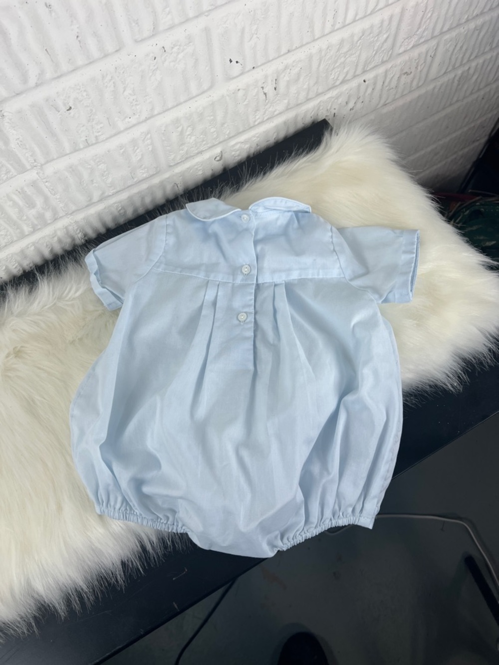 Vintage Light Blue Peter Pan Collar Baby Romper Newborn - Picture 2 of 4